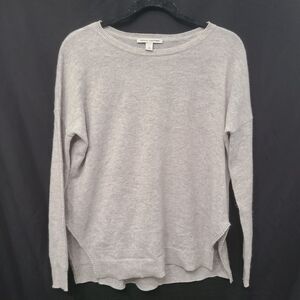 Autumn Cashmere Light Gray 100% Cashmere Top Piping Slit Side Ribbed Size XS